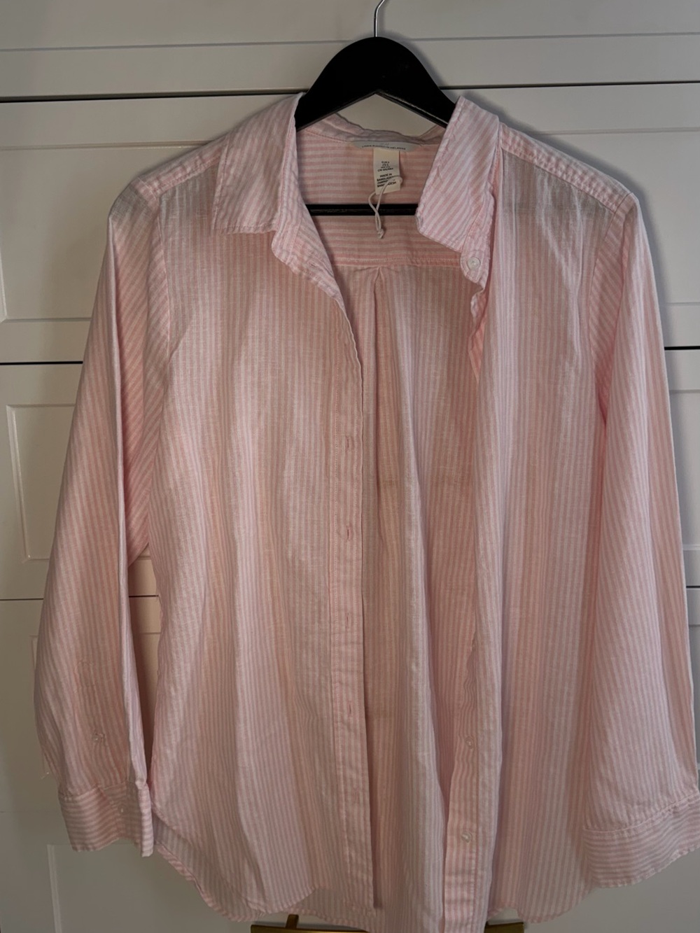 H&M Linen Blend Pink Striped Button Down Shirt Size S